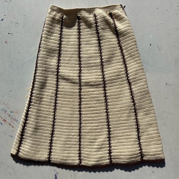 Source Unknown Dresses & Skirts - Women's Vintage Knit Weave Skirt Beige Checkered NO TAGS 60s 70s A-Line BOHO
